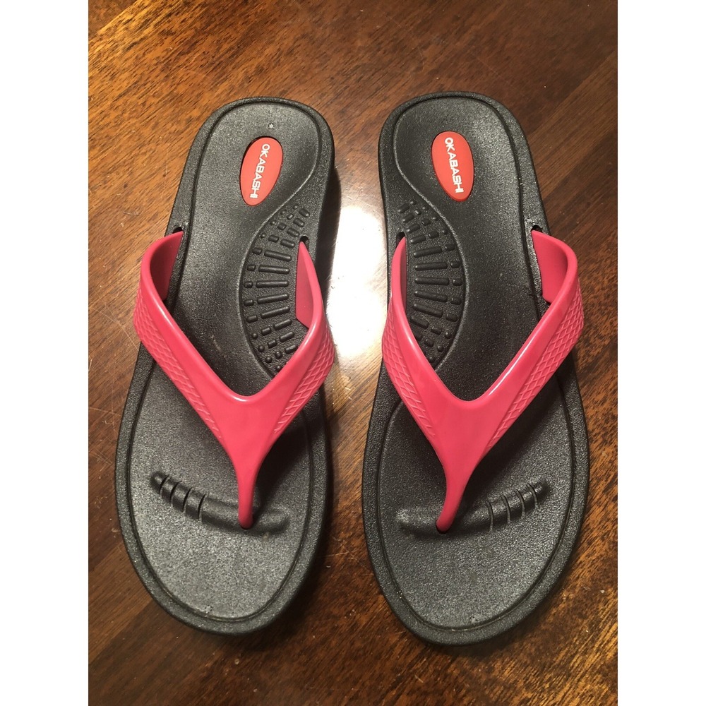 Okabashi Women's‎ Flip Flop Sandals Size L Black And Pink Color